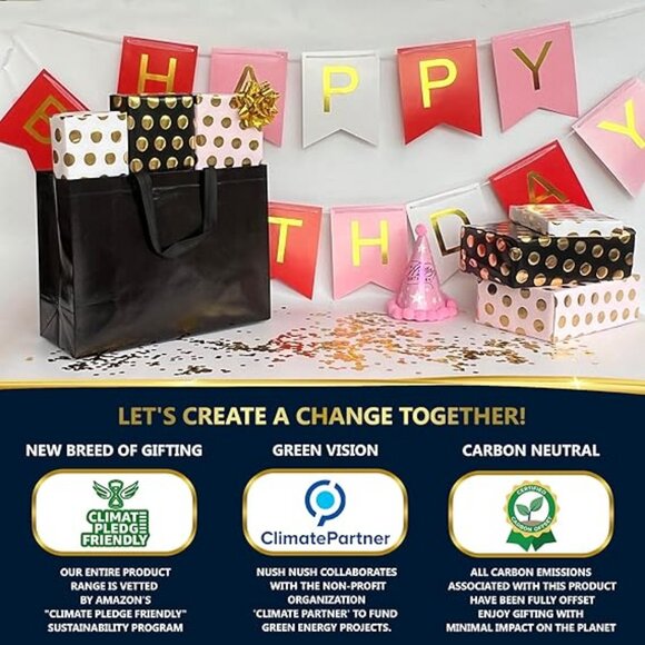 Black Gift Bags Extra Large Size –Set of 12 Reusable Black Gift Bags With Handle - Picture 4 of 5